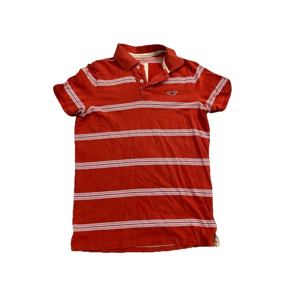 Y2K Hollister Collared Short Sleeve Shirt‎ Size L Orange/White